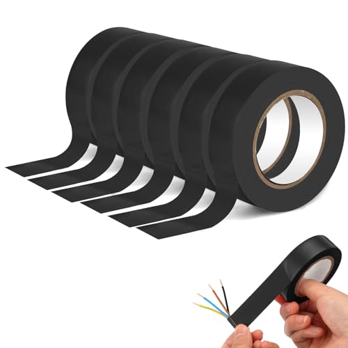 OFFCUP Isolierband, 6 Stück PVC Elektriker Klebeband 19mm x 20m, Wasserdicht, Schwarz, Selbstklebendes Isolierband zum Schutz, Bündeln und Reparieren von Kabeln