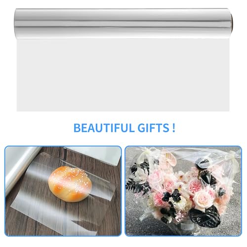 3 Mil Dicke Klare Cellophanfolie,86CM x 30M (43 cm nach der Faltung) Klare Cellophan Rolle,Transparent Geschenkfolie Groß,Geeignet für Anlässe wie Valentinstag, Weihnachten, Hochzeiten usw