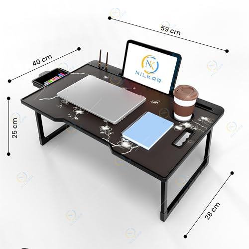 Image of Laptop Table Smart Multipurpose Foldable Laptop Table with Cup Holder, Study Table, Bed Table, Breakfast Table, Foldable and Portable /Ergonomic & Rounded Edges /Non-Slip Legs (COTTED Flower)