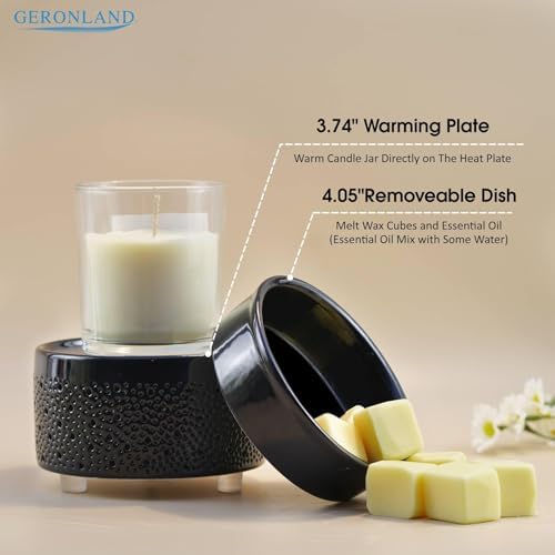 Wax Melt Warmer Ceramic 3-in-1 Oil Burner Electric Candle Wax Warmer Burner Heating Plate Melter Fragrance Warmer for Scented Waxs Home Office Bedroom Aromatherapy Gift& Décor (Black) - Thumbnail 2