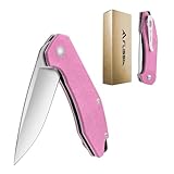 FLISSA Pocket Knife, Folding Tactical Knife with G10 Handle, D2 Blade, Liner Lock, Pocket Clip, EDC Knife for Hiking, Camping, Survival, Indoor and Outdoor Activities(Pink)