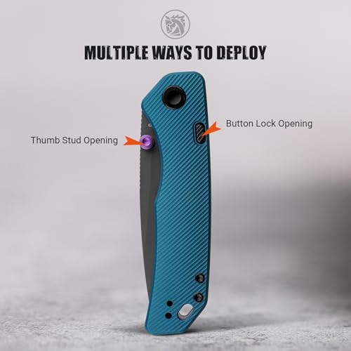 Image of Vosteed Marten EDC Folding Pocket Knife - 3.30 inch 154CM Destroyer Gray Blade - Top Liner Lock, Steel Blue Aluminum Handle - Fishing, Hiking Knives - A1612