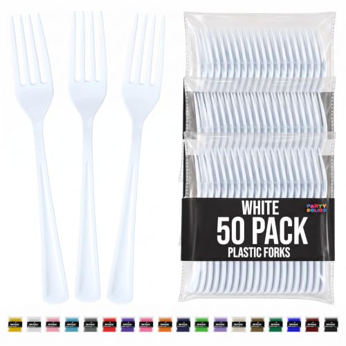 Exquisite White Plastic Forks Heavy Duty 50 Pcs White Forks
