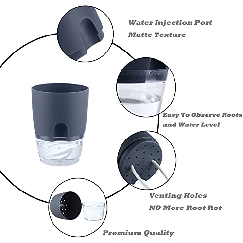 Self Watering Pots For Indoor Plants, Outdoor, 5 Pack 4 Inch Self Watering Planter, Plant Pots With Decorative Stones, Flower Pots Indoor, Grey #TOP4