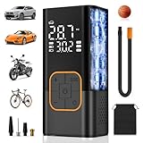 Tyre Inflator Air Compressor, Cordless Electric Car Tyre Pump & Bike Pump with Dual Values Display, Digital Pressure Gauge 150 PSI, LED Light, Portable Tyre Inflator for Car/Bicycle/Motocycle/Ball