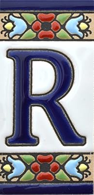 House letters 3 inch. Handpainted house letter tiles for signs, addresses and names. Address numbers for houses. House address numbers and letters. Design Design FLORES MINI 2,87" x 1,38" (LETTER R)