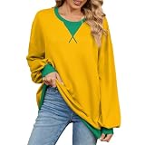 Dinglong Sudaderas Mujer Sudaderas Mujer sin Capucha Sudaderas Mujer Verano cya Mujer Mujeres Color Block Manga Larga Cuello Tamaño Suelto Acogedor 2024 Otoño Sudaderas Ropa cya Mujer