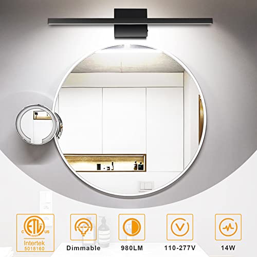 Niorsun 23.62 Inch Modern Bathroom Vanity Light Dimmable 5Cct 980Lm 14W Led Bathroom Lights Over Mirror Black Wall Lighting Fixtures For Bathroom Bedroom Living Room Cabinet- Etl Certified #TOP4