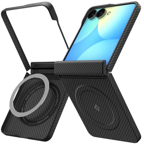 Image of Spigen AirSkin Aramid MagFit Case for Samsung Galaxy Z Flip 8, Black | Magsafe, Premium Aramid Fiber, Hinge Protection, Slim Fit, Qi2 Ready Wireless Charging, Aramid Fiber, Poly Carbonate, Smooth