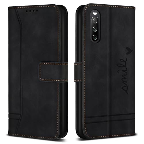 Bravoday Coque pour Sony Xperia 10 V, Étui Cuir avec Magnétique, Flip Pochette Housse pour Sony Xperia 10 V, Noir