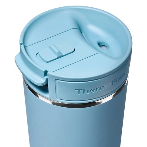 Image of ThermoFlask Stainless Steel Travel Coffee Tumbler with Sip-N-Lok Auto-Seal Lid (16 oz, Shaded Teal) - Leakproof Insulated Mug for Coffee & Tea