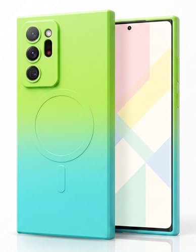 Image of amazon basics Gradient Mag-Safe Case for Samsung Galaxy Note 20 Ultra | Soft Silicone Shockproof Cover with Camera Protection | Slim Lightweight Design | Smooth Touch & Durable - Green & Blue