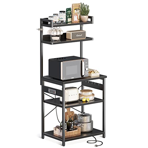 Odk Bakers Rack With Power Outlet, Microwave Stand With Storage 5-Tiers, Kitchen Rack Storage Shelf 16.5 * 23.6 * 59 Inches, Coffee Bar Microwave Rack,Black #TOP26