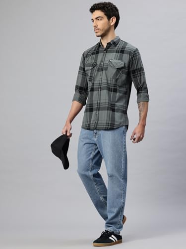 Image of Majestic Man Men's Pure Cotton Cargo Checks Shirt with Dual Flap Pockets - Slim Fit | Full Sleeve | Casual Wear | Trendy & Comfortable