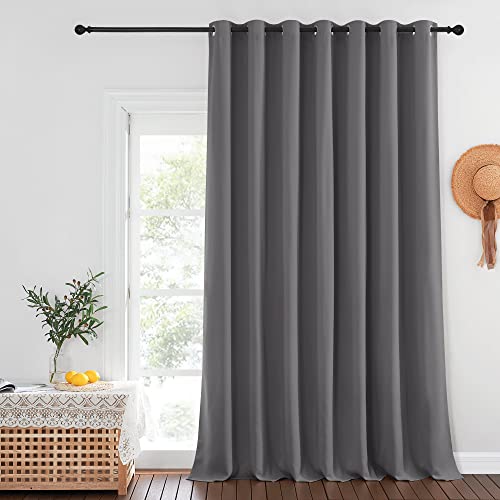 NICETOWN Blackout Sliding Door Curtain, Grommet Top Thermal Insulated Extra Wide and Long Window Treatment for Patio/French Door, W100 x L120, Sold by Individually, Grey Grey 100"W x 120"L (