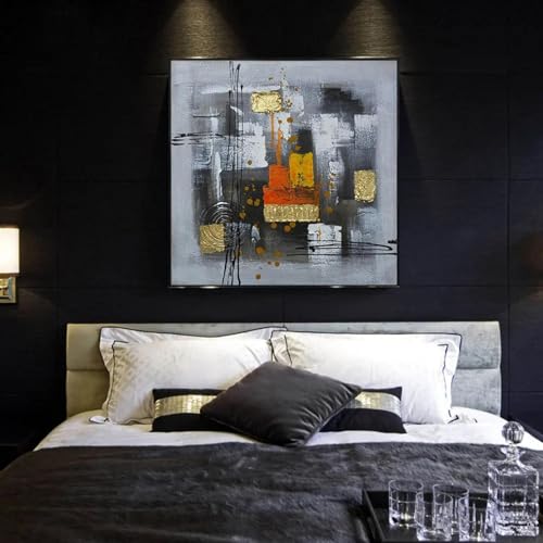 Tableau moderne abstrait gris doré 70x70 cm pour affiche esthétique salon