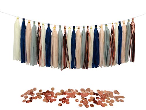 Tissue Paper Tassels Party Garland, 25pcs Rose Gold Foil Navy Blue Gray Beige Peach Tassel 10g Rose Gold Confetti Gift for Baby Girl Showers Birthday Weddings Bridal Shower Decorations