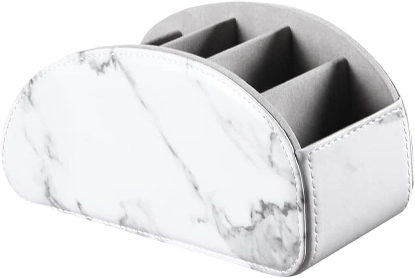 Arnice PU Leather Remote Holder, Arc Shape Caddy Desktop Organizer with 5 Spaces for TV, DVD Remotes, Media Controllers, Pen, Pencil, Office Supplies (White) image 3 of 7 B09WZT4GL6