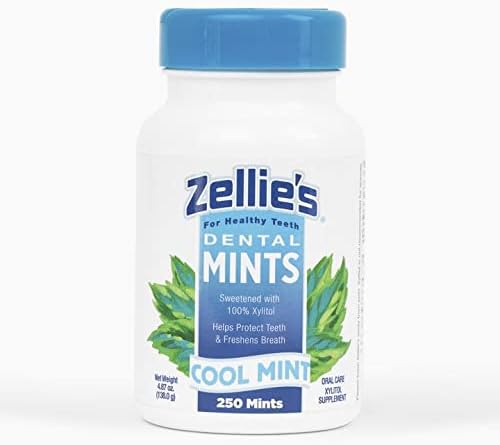 Zellie's | 100% Xylitol Sugar Free Cool Mint Breath Mints | Non-GMO, Low-Calorie, Gluten Free, Vegan & Kosher Mints (250 Count - Pack of 1)
