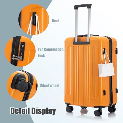 Durable 3-Piece ABS Luggage Set - 20"/24"/28" Carry-On Suitcases with Combination Lock (Black & Orange)3