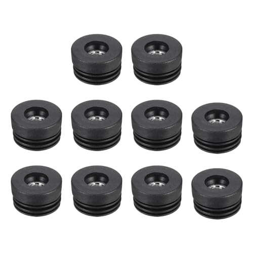 Image of uxcell 10Pcs Inserts for Round Tubes with M10 Thread, for 38mm /1.5 inch OD Round Tube, Round Black Plastic Plug Caster Insert Chair End Caps Furniture Leg Plug