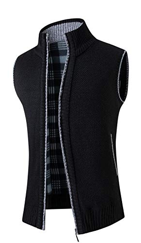 Men`s Stand Collar Zip Up Sleeveless Knitted Sweater Vest Waistcoat with Pockets