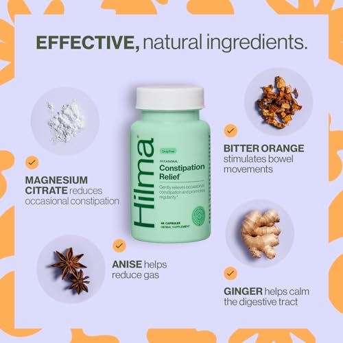 Hilma Gentle Bowel, Occasional Constipation Relief with Magnesium Citrate, Natural and Gentle Laxatives for Constipation w/Magnesium Citrate, Ginger, Anise and Bitter Orange, 46 Vegan Capsules - Image 4