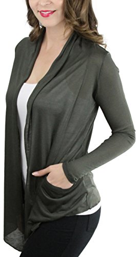 Image of ToBeInStyle Womens Open Front Long Sleeve Lightweight Asymmetrical Draped Cardigan with Side Pockets