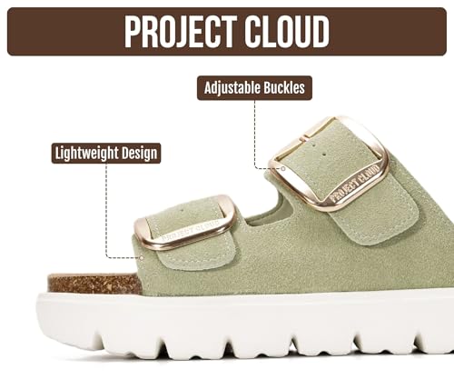 Image of Project Cloud 100% Genuine Leather Platform Sandals Women Footwear - Wedge Chunky Slides for Women 2026 with Memory Foam Insole & Cork Footbed Womens Sandals (GreeceChunky)