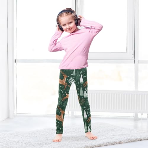 Deer Snowflakes Tree Girls Leggings Ultra Soft Compression Yoga Gym Pants for Kids 4-10T4