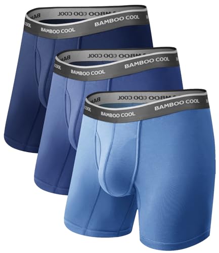 BAMBOO COOL Men's Ultra-Soft Breathable Boxer Briefs 3-Pack - Moisture Wicking Underwear | Comfort Fit, Tagless
