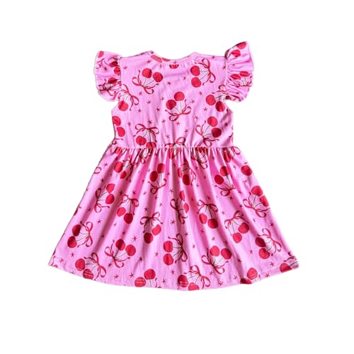 Baby Girls Dress Cherry Casual Flutter Sleeve Birthday Party Summer Playwear Dresses 2-8 Years Old2
