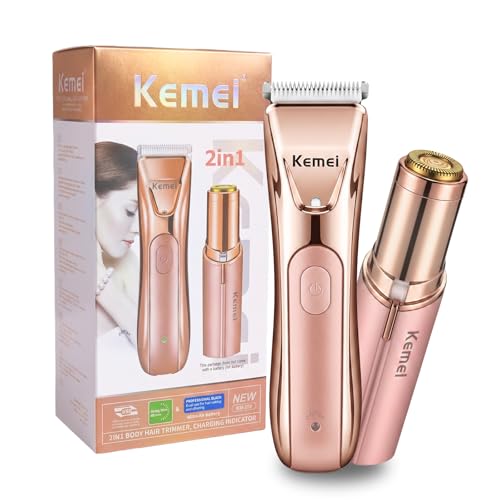 KEMEI 259 Rasoir Électrique Femme 2 en 1 avec Lumière Auxiliaire, Tondeuse Intime Tête Céramique Non Irritante, Voyage Pratique et Compact, pour Visage,...