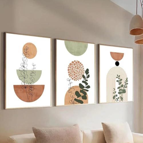 Art botanique sur toile premium XINBAO - Lot de 3 grandes affiches géométriques style bohème