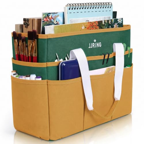 Image of JJRING Craft Organizer Tote Bag Large Art Storage Caddy Deep Green&Yellow