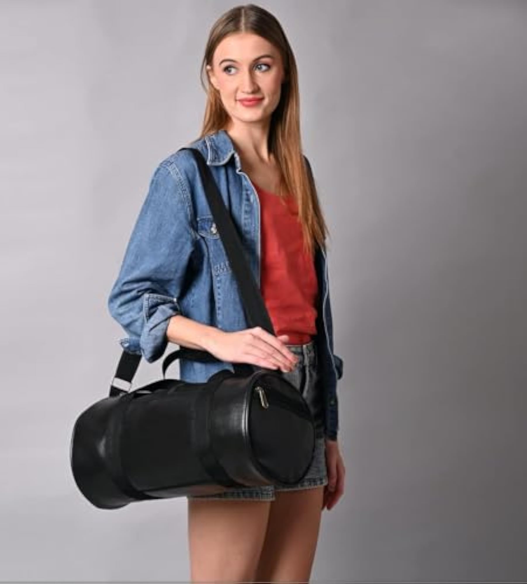 Brown Leather Backpack & Black Gym Duffel Bag Combo Set