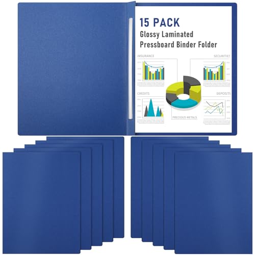 Resurhang 15 Pack 8. 5 x 11 Blue Pressboard Report Covers Letter Size Paper Folders with Metal Prong Fastener 3 Capacity Glossy File Documents Presentation Binder Portfolios Holders