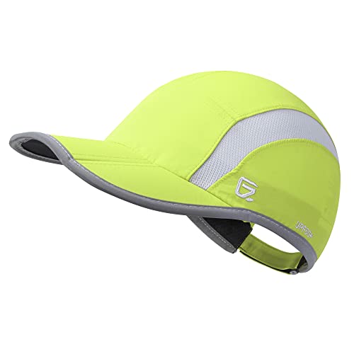GADIEMKENSD Baseball Cap Nylon Running Cap Outdoor Sports Hat for Men Woman Adjustable Quick Drying Reflective Foldable UPF Inhibit UV Mesh Water Repellency Race Performance Lightweight Bright Green