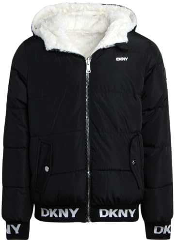 DKNY Girls' Hooded Puffer Jacket - Insulated Reversible Faux Fur Bomber Winter Coat - Quilted Outerwear for Girls (7-16)2