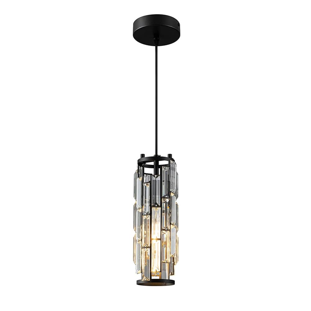 Suspension en verre cristal et plafonnier noir au design industriel raffiné pour salon moderne