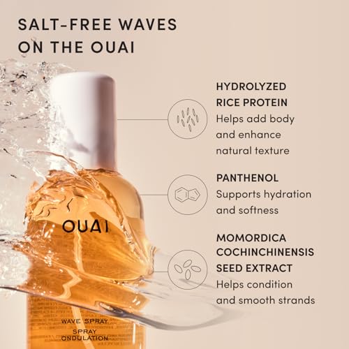 Image of OUAI Travel Size Wave Spray - Texture Spray for Hair with Coconut Oil and Rice Protein - Adds Texture, Volume & Shine for Beach Waves - Paraben Free, Safe for Color & Keratin-Treated Hair (3 fl oz)