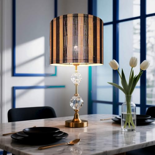 Image of bamboo lamp shade modern decorative black stripe groovy unique Lamp Replacement Accessories E27 size 30x23cm
