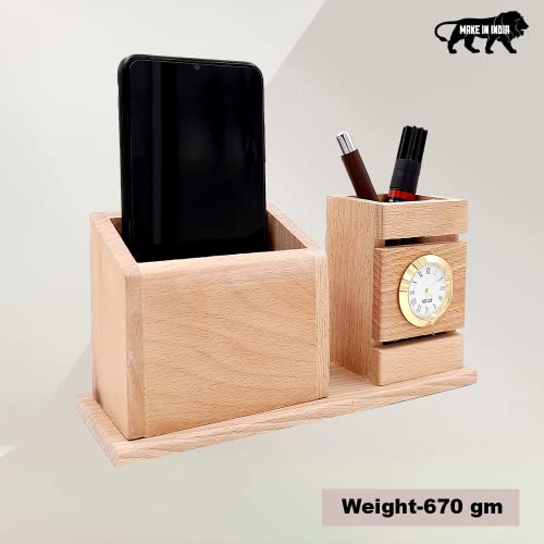 Image of WOOD HOUSE Pen Stand, Lightweight Office Use, Table Study, Wooden Stand with Holders (Pen Stand With Mobile Holder)