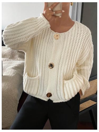 MakeMeChic Women's Button Down Cardigan Sweater Long Sleeve Knitwear with Pockets4