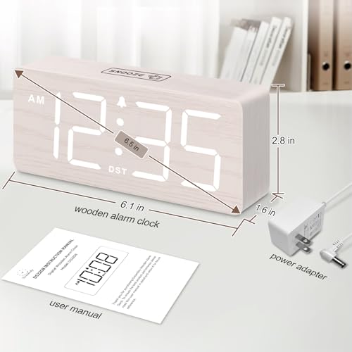 Image of DreamSky Wooden Digital Alarm Clock for Bedroom with Large Numbers | Desk Clock for Living Room Office, Loud Alarm for Heavy Sleepers Adults, Volume Control, Dimmer, DST, Wood Decor (Plug-in)