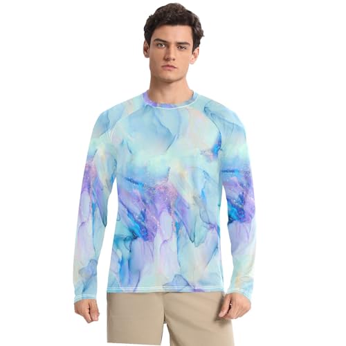 Ink Streaks Shirts Summer UPF 50+ Loose Crew Neck Long Sleeve Men's Sun Protection Long Sleeve Running