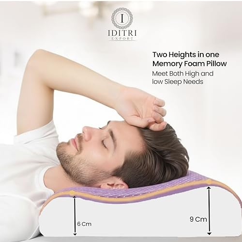 Image of Orthopedic Contour Pillow, Flexible Grid Design for Deep Sleep, Ergonomic Cervical Support for Neck Pain Relief, Breathable Purple White Cover, 60 x 35 cm Dual 9 cm 12 cm Height Bedding