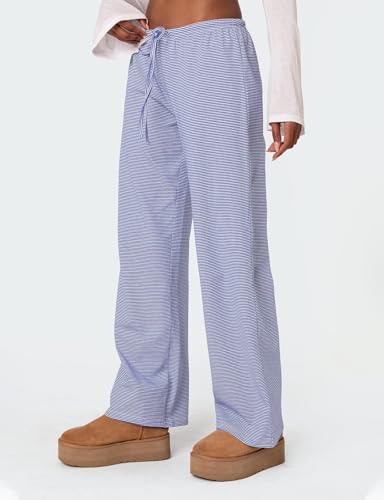 Ugerlov Women's Wide Leg Striped Pants Casual Drawstring Elastic Low Rise Pajama Pants Lounge Wear Trousers2