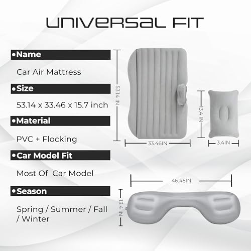 Image of amazon basics Inflatable Car Bed for Back Seat | Portable Travel Mattress with Air Pump and Pillows | Suitable for Kids Road Trips Camping and Outdoor Use | Grey