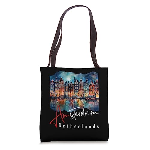 Amsterdam At Night Painting - Netherlands - Amsterdam Tote Bag